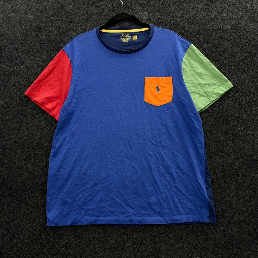 Polo Ralph Lauren Mens Colorblock Pocket T-Shirt Custom Slim Fit XL Blue Multi